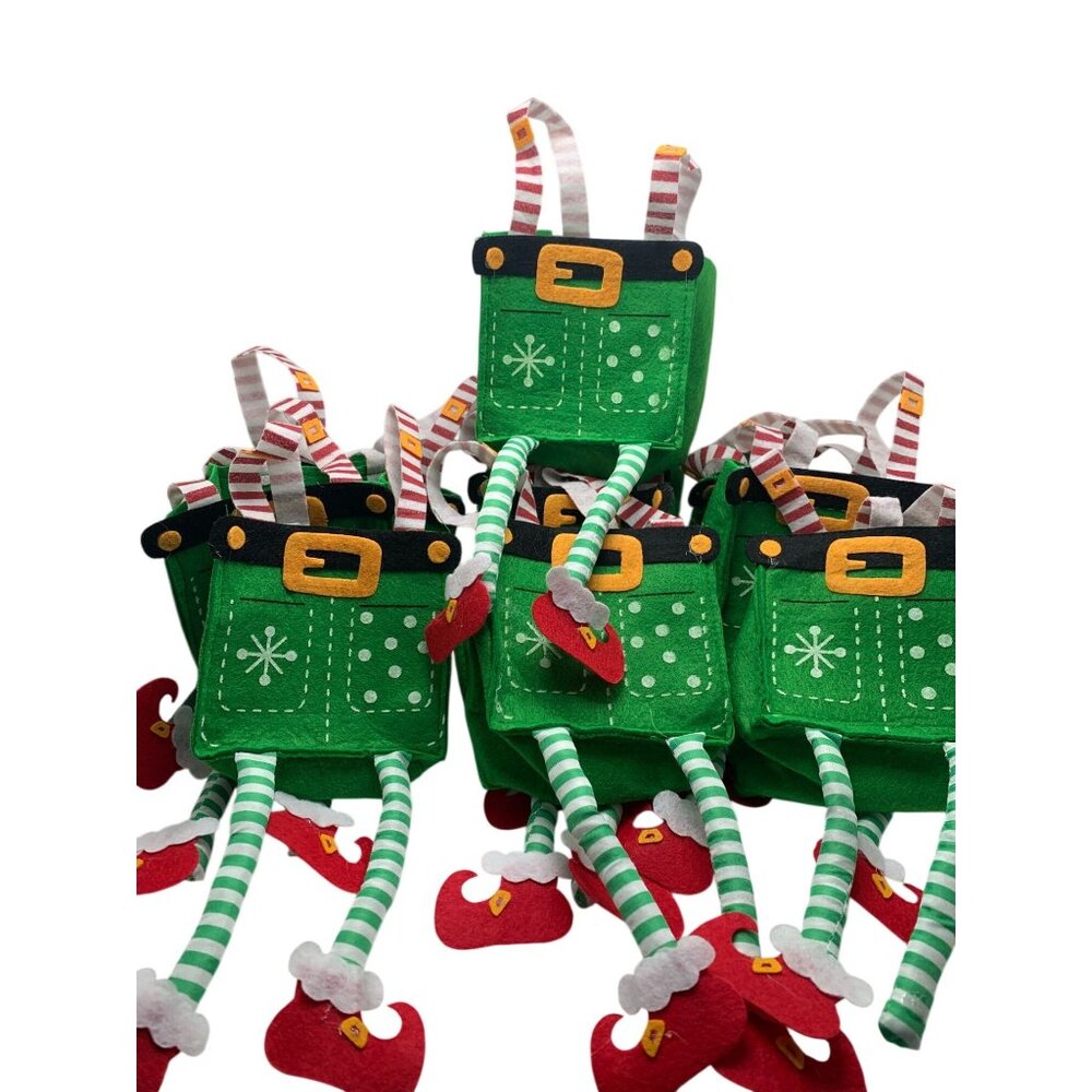 Elf Pants Felt Treat Gift Bags 10PK Striped Legs & Shoes Christmas Party Favor